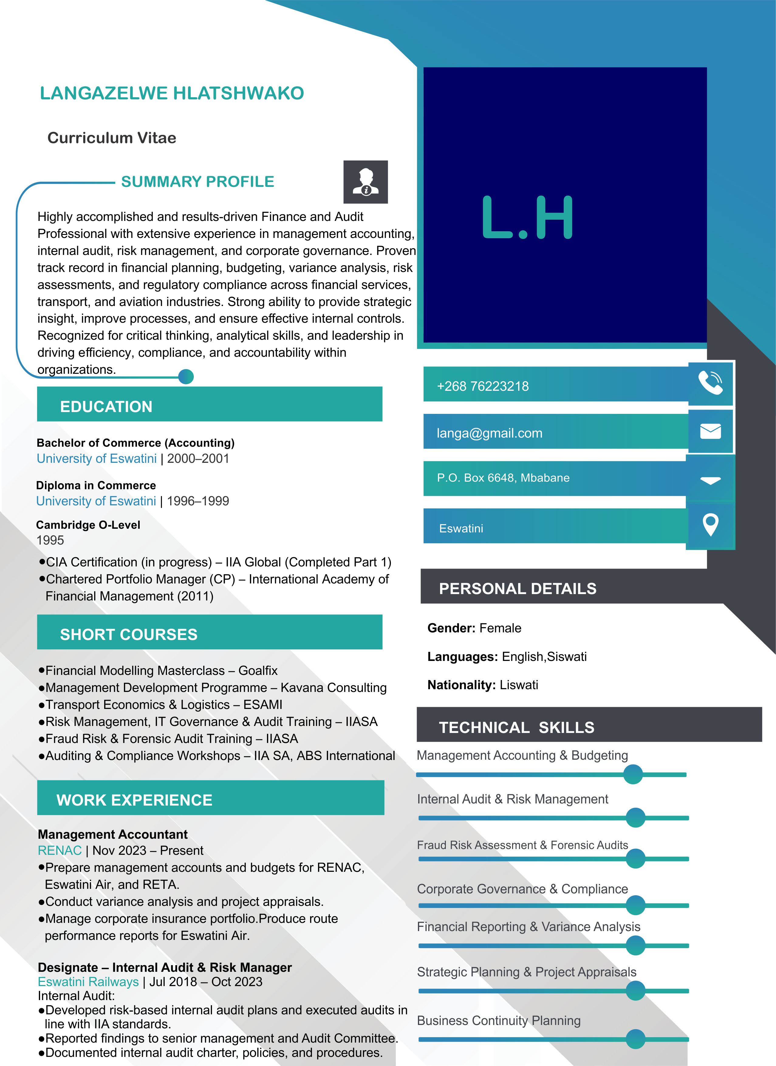 Professional CV Sample 1