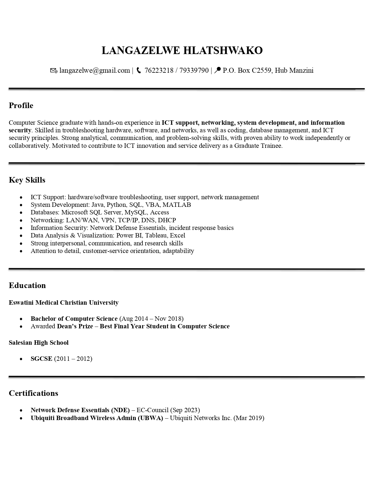 Professional CV Sample 3